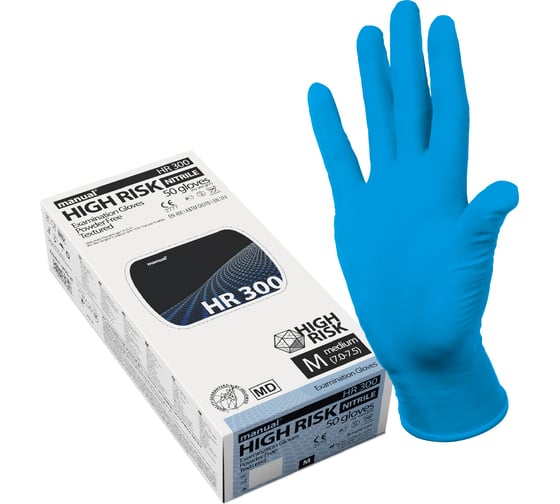 Изображение товара Перчатки повышенной прочности нитриловые неопудренные MANUAL HR300 50 шт. размер M CT0000005474