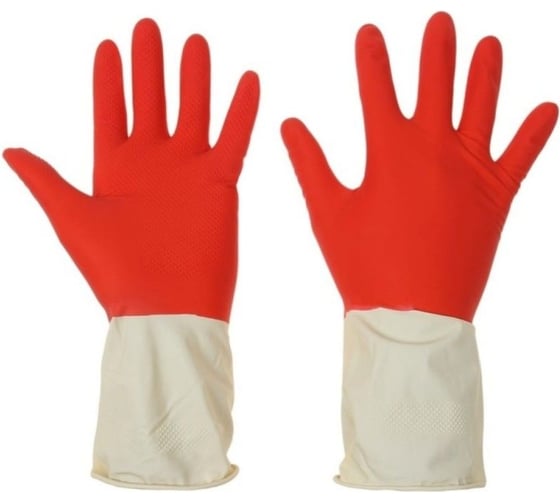 Изображение товара Перчатки хозяйственные латексные MASTER БИКОЛОР ЛЮКС размер ХL (красный+белый) 144 ИМПОРТ 405-735