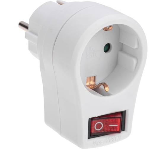 Изображение товара Адаптер сетевой REXANT 16А с выключателем, заземлением и защитными шторками, белый 11-1084