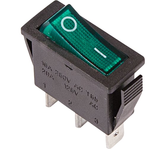 Изображение товара Выключатель клавишный REXANT 250V 15А (3с) ON-OFF зеленый с подсветкой (RWB-404, SC-791, IRS-101-1C) 36-2213