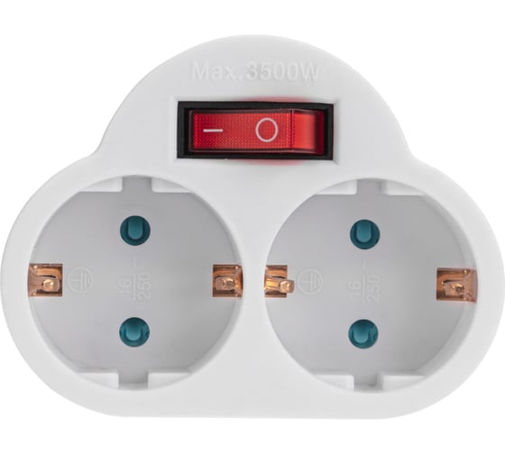 Изображение товара Двойник электрический REXANT 16А с заземлением с выключателем и защитными шторками, белый 11-1085