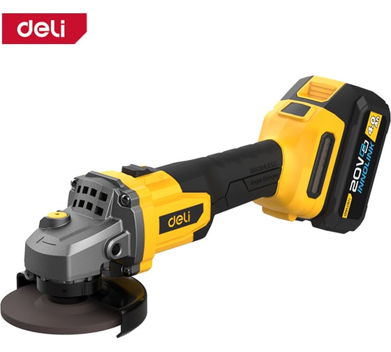 Изображение товара Угловая шлифмашина аккумуляторная DELI 125мм DC602 (2 акб, 20В х 4Ач, ЗУ, 3 скорости, сумка) 162787
