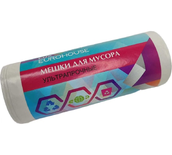 Изображение товара Мешки для мусора EUROHOUSE ультрапрочные, 60 л/10 шт, ПВД, 30 мкм, 55*75 см, белые 16440