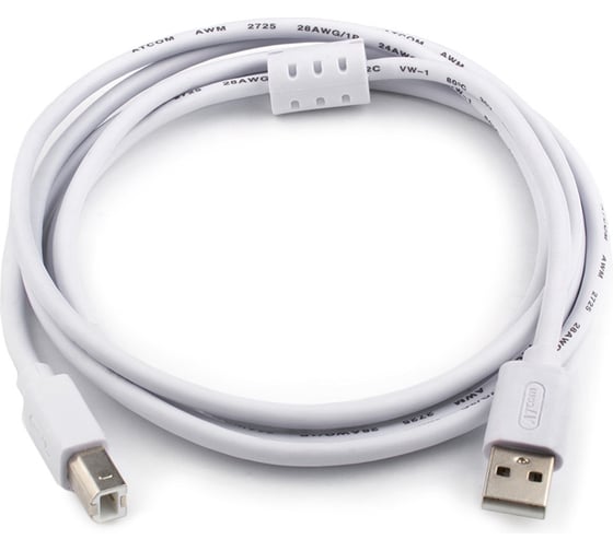 Изображение товара Кабель Retic USB 2.0 штекер USB-A, штекер USB-B с ферритом белый 1,8 м AT3795
