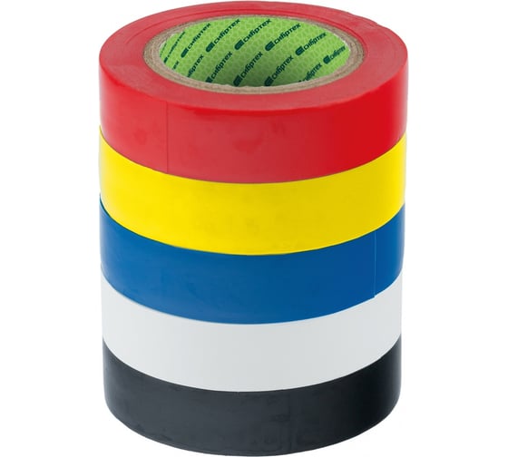 Изображение товара Набор изолент СИБРТЕХ ПВХ цветных 15мм х 10м, 5 шт.130 мкм 88799
