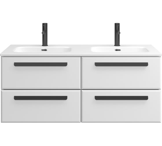 Изображение товара База под раковину CEZARES ECO-CER-N подвесная с четырьмя выкатными ящиками для раковины с двумя чашами, Bianco Lucido, 1200x457x500, ECO-CER-N-1200-4C-SO-2-BL