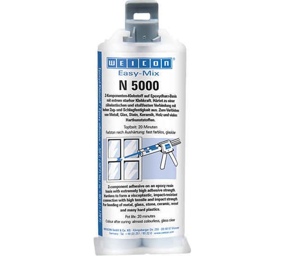 Изображение товара Эпоксидный клей WEICON Easy Mix N 5000 затвердевающий за 20 минут, прозрачный, 50 мл wcn10650250