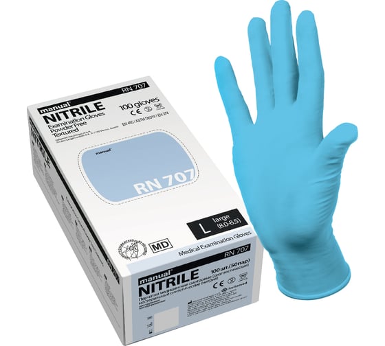 Изображение товара Перчатки нитриловые неопудренные MANUAL RN707 100 шт. размер L CT0000005211