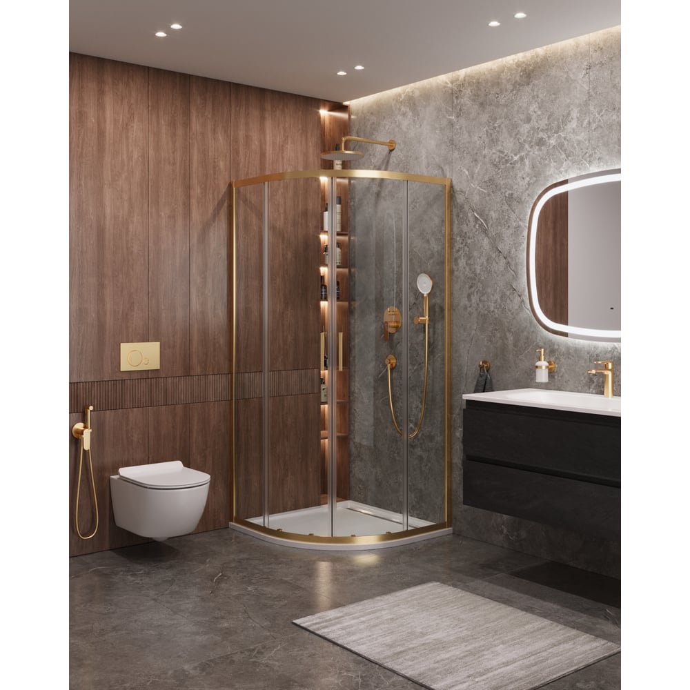 Изображение товара Душевой уголок Cezares MOLVENO-R-2-90-C-BORO-IV стекло золото 900х900 мм