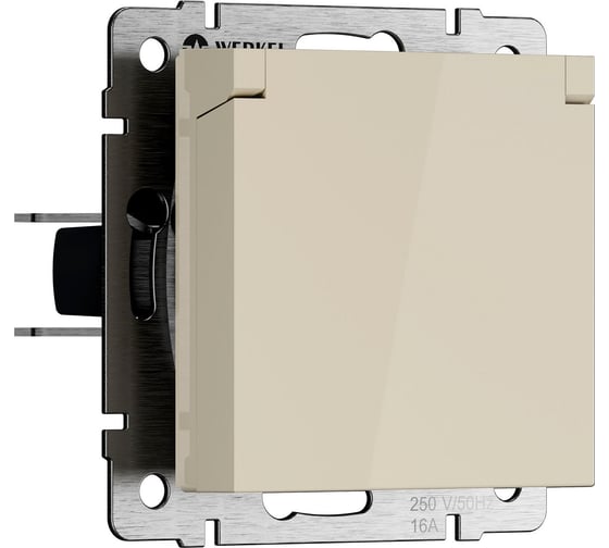 Изображение товара Розетка WERKEL влагозащищенная, с заземлением, с защитнной крышкой и шторками N (слоновая кость) a069595