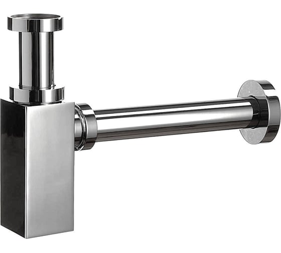 Изображение товара Сифон для раковины Bauedge BAU Stil дизайнерский металлический, квадратный, без сливного клапана, хром FW005-PRO