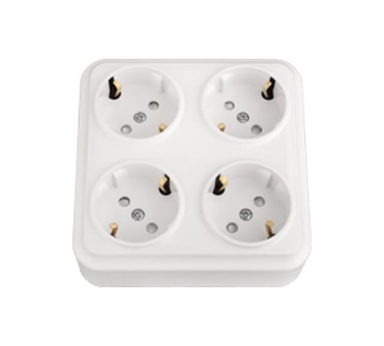 Изображение товара 4-местная розетка Bylectrica открытой установки с заземляющим контактом со шторкой, квадратная, серия ВАРИАНТ, белый, РА16-0196