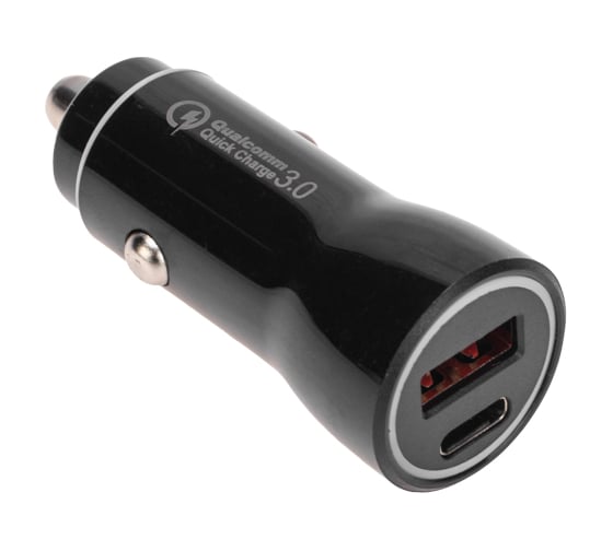 Изображение товара Автозарядка в прикуриватель REXANT АЗУ USB-A (QC 3.0)+USB-C (PD), 38Вт черная 18-1200