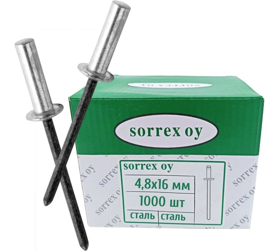 Изображение товара Заклепка вытяжная SORREX глухая (закрытая), сталь/сталь, 4,8x16 мм OY, 1000 штук SSD 48160 CE
