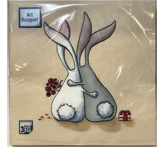 Изображение товара Бумажные салфетки EUROHOUSE Влюбленные зайцы 33х33 см, 3 слоя, 20 шт 25041