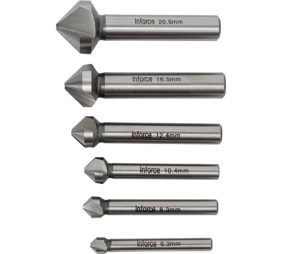 Изображение товара Набор зенковок 90 гр. 6.3-20.5 мм HSS-G 6шт. Inforce 11-01-421