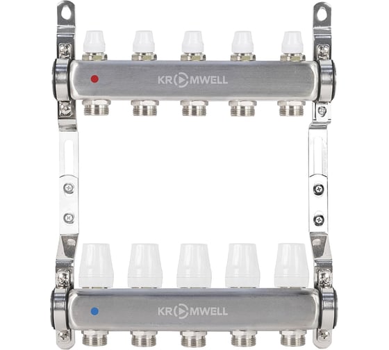 Изображение товара Коллекторный блок из нерж. cтали KROMWELL с термостат. вставками и запорными клапанами, 1x3/4x5 KW.SM6500655