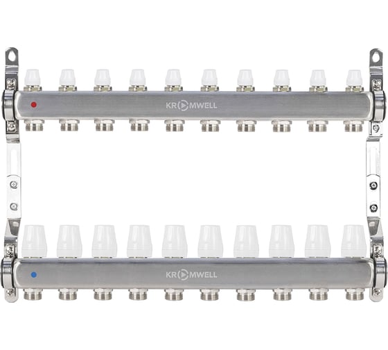 Изображение товара Коллекторный блок из нерж. cтали KROMWELL с термостат. вставками и запорными клапанами, 1x3/4x10 KW.SM6506105