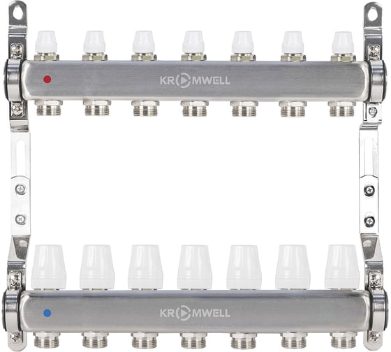 Изображение товара Коллекторный блок из нерж. cтали KROMWELL с термостат. вставками и запорными клапанами, 1x3/4x7 KW.SM6500675