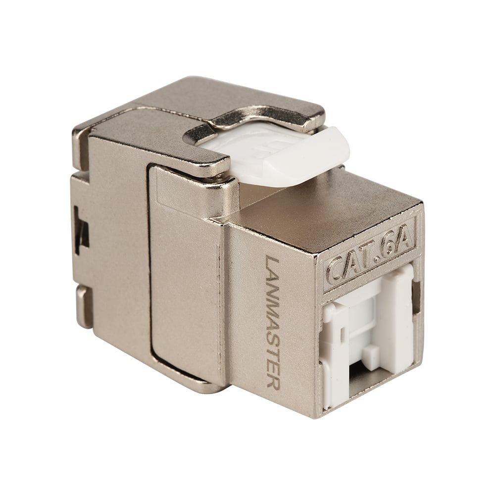 Изображение товара Модуль Keystone LANMASTER ToolLess, RJ45, экранированный, категория 6A, со встроенной шторкой, 180 градусов LAN-TK45S6A/180R