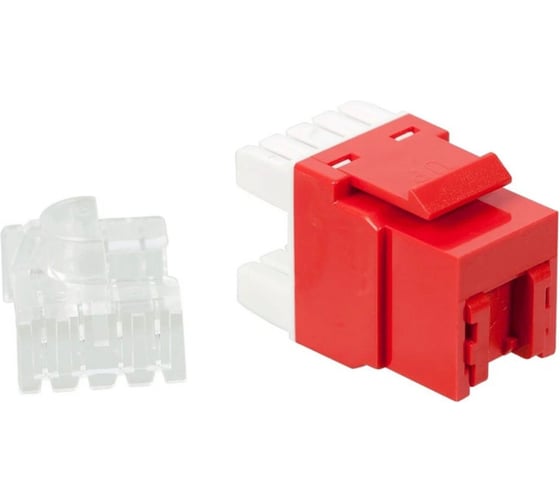 Изображение товара Модуль Keystone LANMASTER RJ45, неэкранированный, категория 6, без шторки, 180 градусов, красный LAN-OK45U6/180N-RD