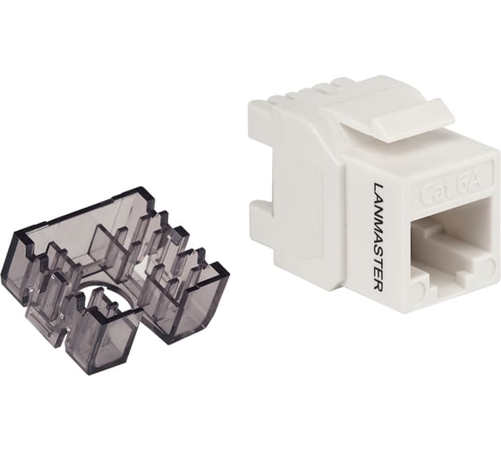 Изображение товара Модуль Keystone LANMASTER RJ45, неэкранированный, категория 6A, без шторки, 180 градусов, белый LAN-OK45U6A/180N-WH
