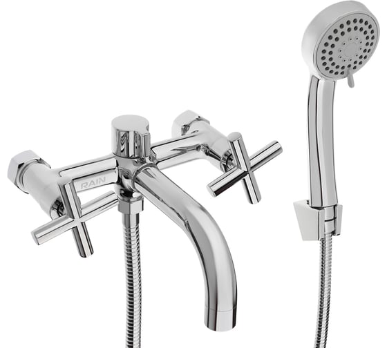 Изображение товара Смеситель для ванны RAIN Кристал, короткий излив, душ. набор, кран-буксы 1/2, латунь, хром 561-020