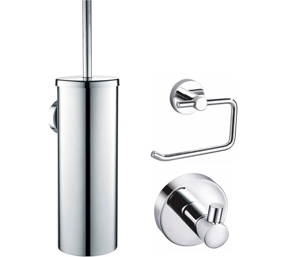 Изображение товара Набор аксессуаров Wonzon & Woghand из 3 предметов (крючок, держатель для бумага, ершик), хром WW-8100-CR