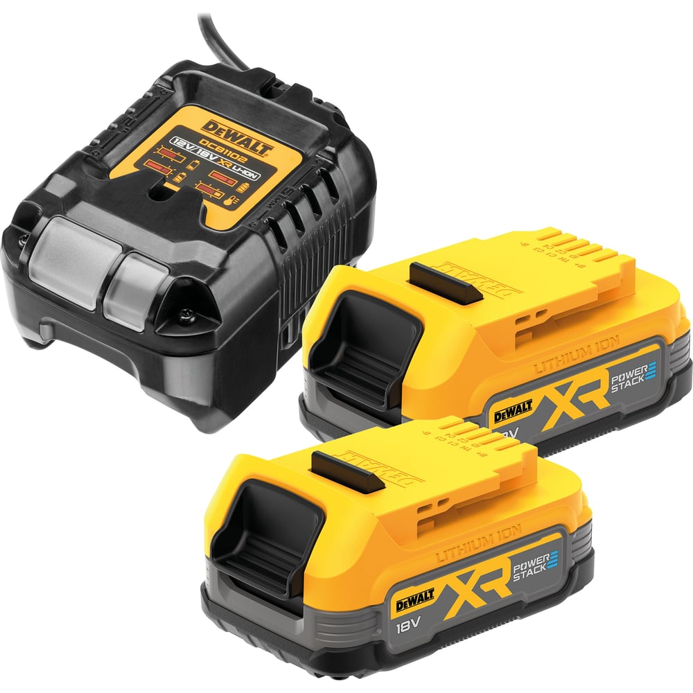 Изображение товара Набор аккумуляторов Powerstack DCBP034 и зарядное Dewalt DCB1102, 18 В 1.7 Ач