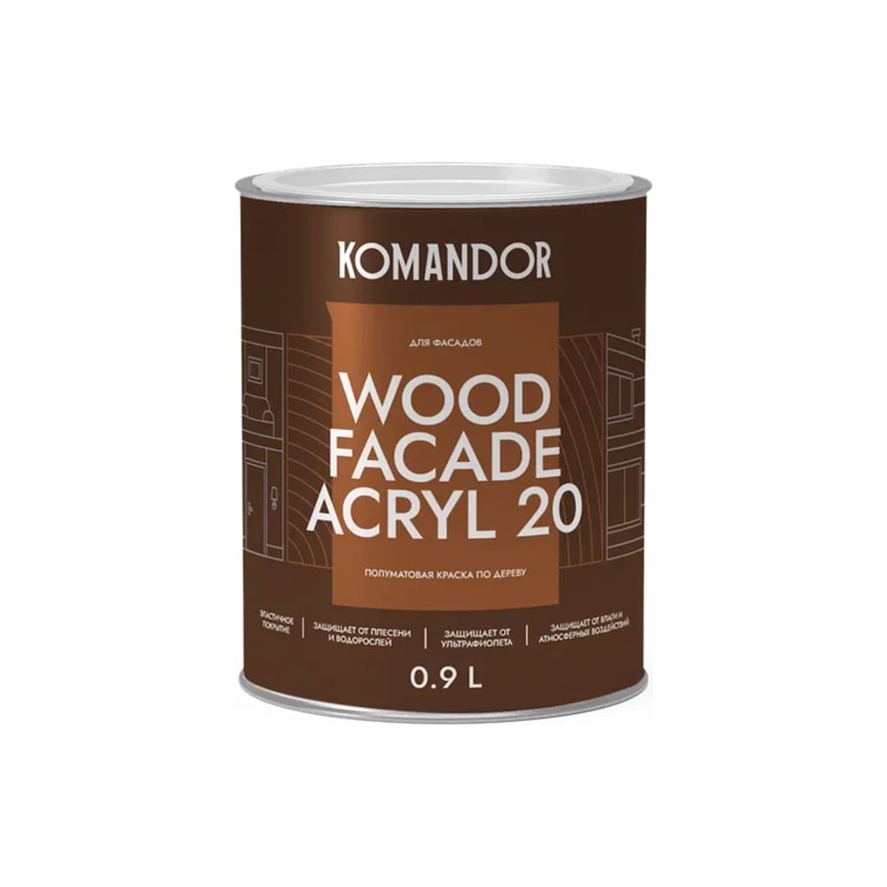 Изображение товара Краска по дереву KOMANDOR WOOD FACADE ACRYL 20 база С, 0.9 л
