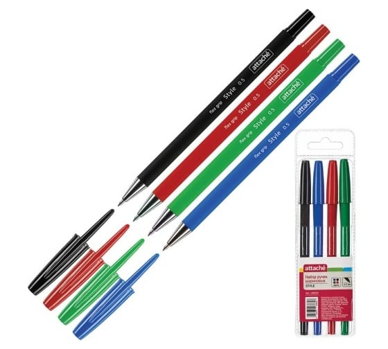 Изображение товара Шариковая ручка Attache Style 4 цвета в набор 0,5 мм прорезиненный корпус, 4 шт 148059