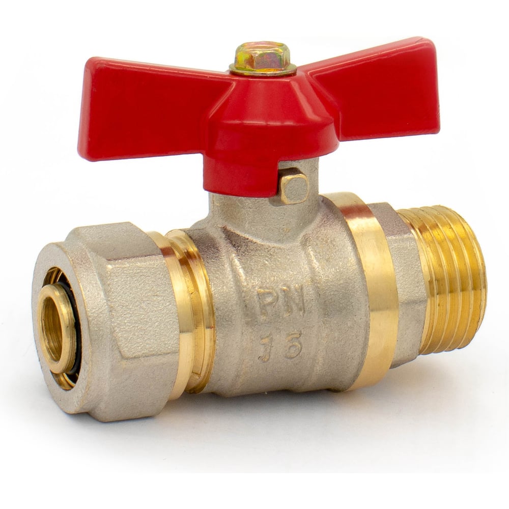 Изображение товара Кран шаровой для металлопластика DORON 16x1/2 цанговый запорный латунь