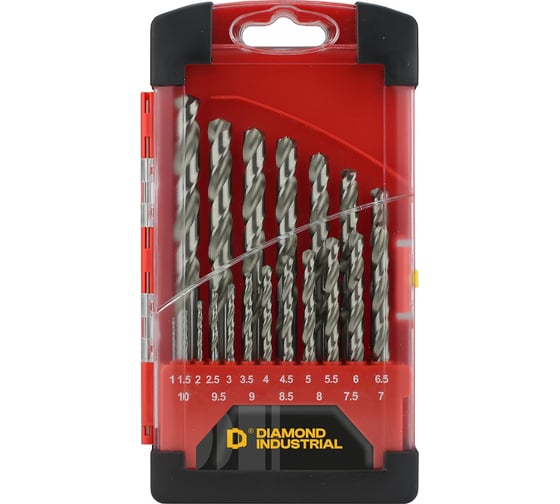 Изображение товара Набор сверл по металлу 1-10 мм шаг 0.5 мм 19 штук, пласт.коробка HSS-G Diamond Industrial DIDSMET11019GR