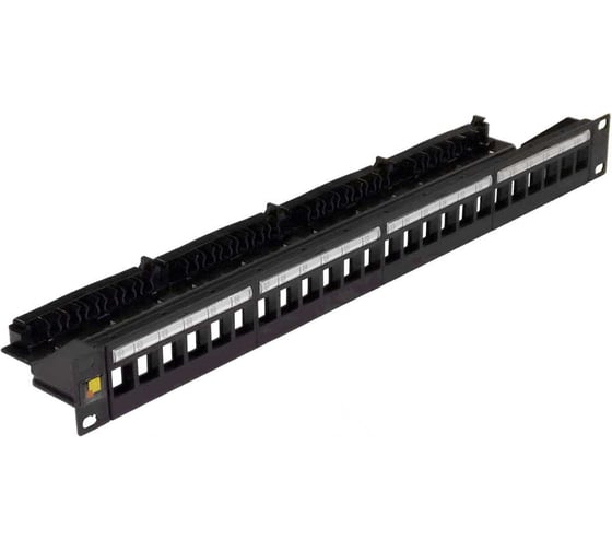Изображение товара Патч-панель неэкранированная наборная LANMASTER 19", 24 порта, 1U, с задним органайзером с фиксаторами кабеля LAN-PPN24OK-UTP