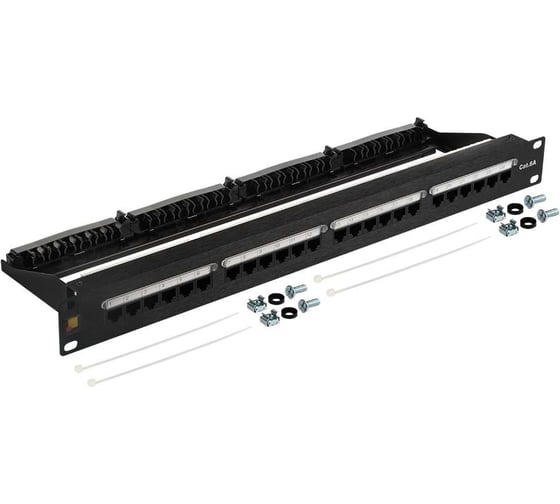 Изображение товара Патч-панель неэкранированная LANMASTER 19", 24 порта RJ45, кат.6A, 1U, с задним органайзером с фиксаторами кабеля LAN-PPN24U6A