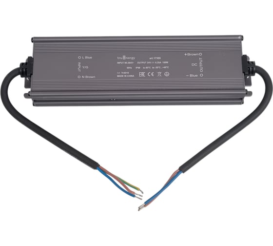 Изображение товара Блок питания truEnergy для светодиодной ленты 24V 150W IP68 алюминий 202x55x30мм 17355