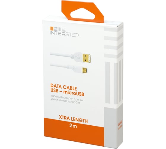 Изображение товара Кабель передачи данных Interstep, IS Micro USB 2.0 2m, белый GOLD, B201 23339