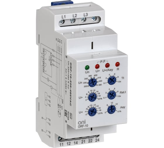 Изображение товара Реле фаз ONI ORF-10 3ф. 2 конт. 220-460В AC ORF-10-220-460VAC