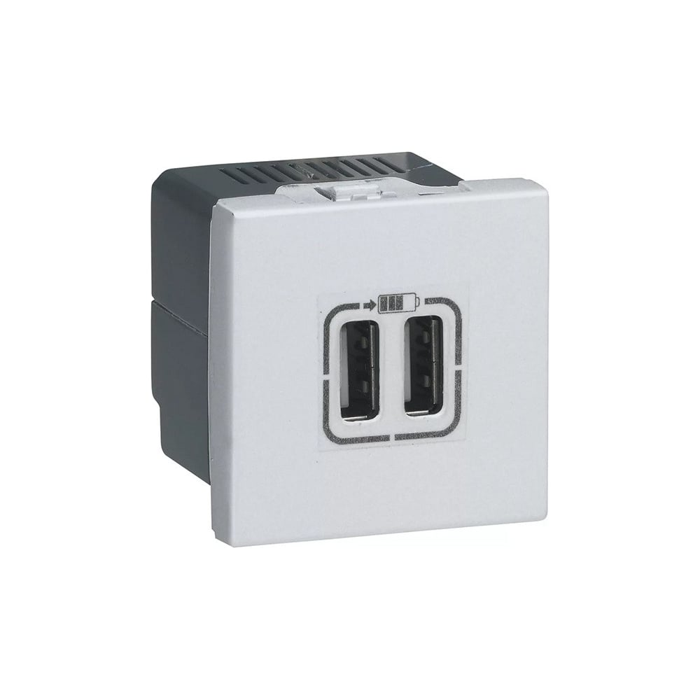 USB розетка для зарядки Legrand Mosaic двойная, цвет алюминий 079394