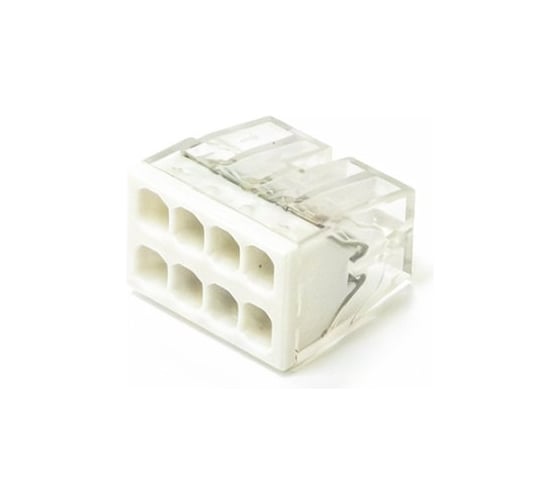 Изображение товара Клемма СМК быстроразъемная Промрукав сечение 0,5 - 2,5 мм² 8-проводная прозрачная / белая (50 шт/уп) PR08.22868