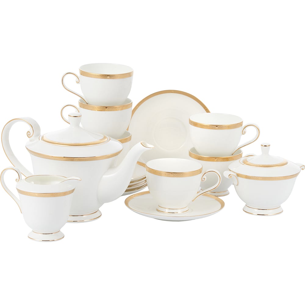Изображение товара Чайный сервиз Gipfel Arlett 15 предметов костяной фарфор белый с золотым узором