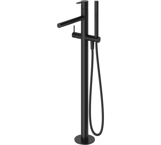 Изображение товара Напольный однорычажный смеситель для ванны и душа Cezares в комплекте с ручным душем, шлангом и держателем, черный матовый LEAF-VDP-NOP
