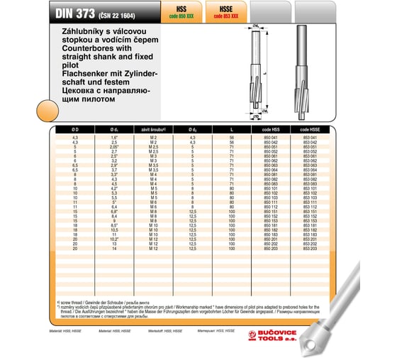 Изображение товара Цековка (10.5/18х100 мм; 180 гр.; M10; HSSE) Bucovice Tools 853182