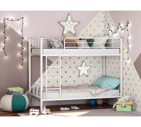 Изображение товара Двухъярусная металлическая кровать Формула мебели сад Севилья-2 на ламелях, для детей и взрослых, белая, спальное место, 198x96x163 см 80324249/КД 0014 БЛ
