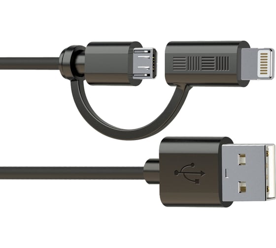 Изображение товара Кабель Interstep, microUSB + iPhone5 8pin MFi 1.0m черный, B201 37165