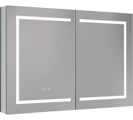 Изображение товара Алюминиевый зеркальный шкаф с подсветкой AQUATEK AQ7104-MLC 900х700х133, крепеж, две зеркальные дверцы, две стеклянные полки, круговая подсветка, антизапотевание 00000140670