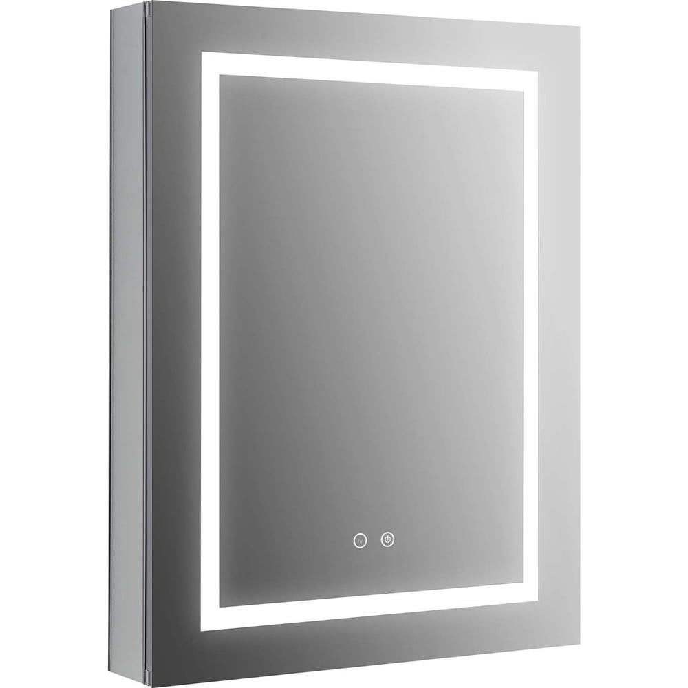 Изображение товара Алюминиевый зеркальный шкаф с подсветкой AQUATEK AQ7604-MLC 600х800х133, крепеж, одна зеркальная дверца, две стеклянные полки, круговая подсветка, антизапотевание 00000140653