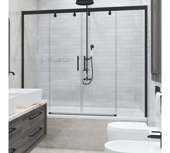 Изображение товара Шторка на ванну GuteWetter GWMPSLPR864 180x160 см, цвет фурнитуры черный матовый, цвет стекла бесцветный, стекло закаленное 8 мм / 6 мм, открывание двери левое / правое 4698033048814