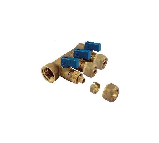 Изображение товара Коллектор с шаровыми кранами и соединителями Tiemme арт.1842 1" T3-PE-X 16x2,2 (син.ручки) 1820062