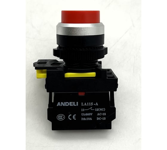 Изображение товара Кнопка ANDELI LA115-A5-01GN/4 красный 1НЗ AC220V ADL10-258